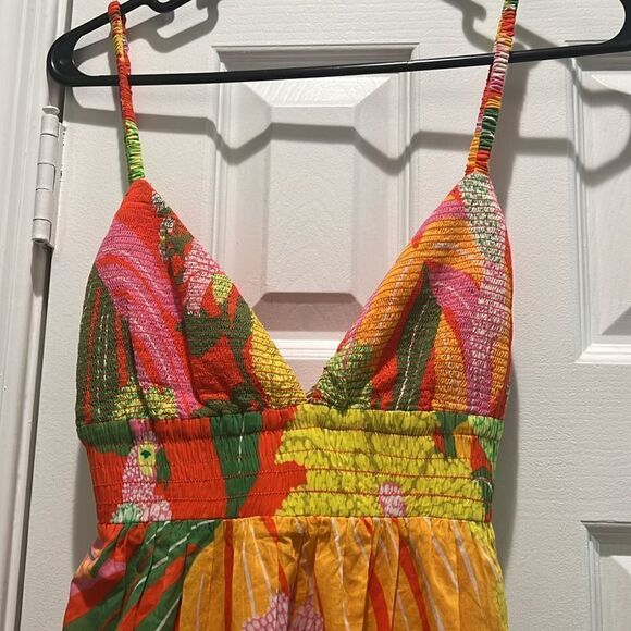 FARM Rio Neon Floral Tiered Cotton Maxi Dress NWT and M NWOT - Picture 4 of 7